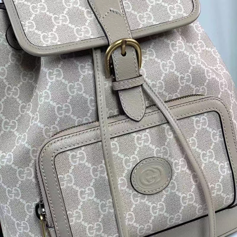 G*u*i unisex backpack interlocking g beige white gg supreme canvas