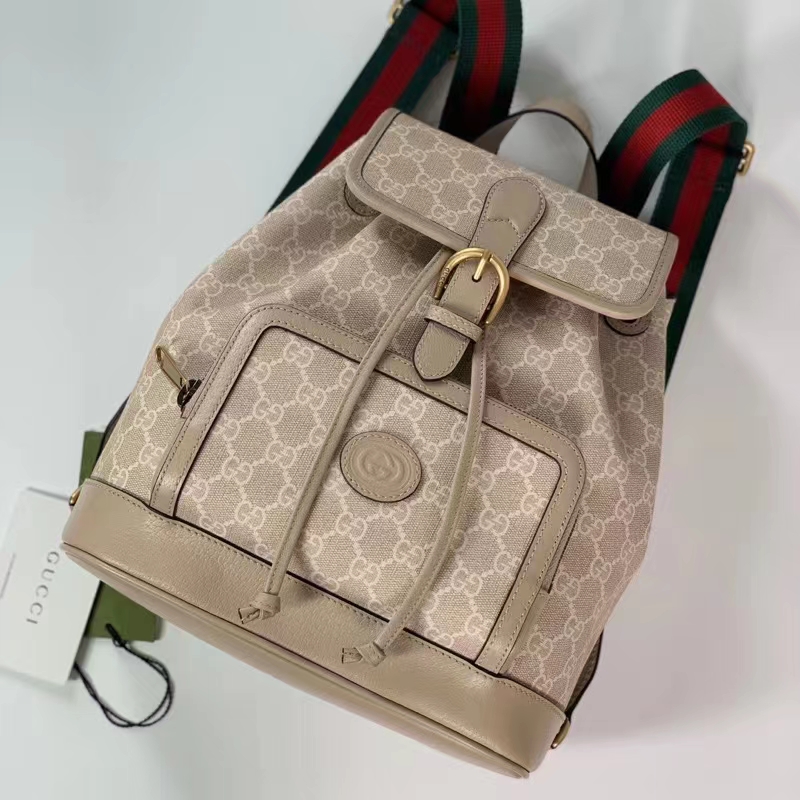 G*u*i unisex backpack interlocking g beige white gg supreme canvas