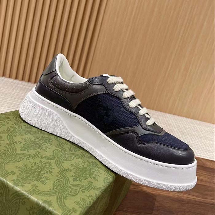 G*u*i unisex gg lace up sneaker grey leather blue black gg canvas