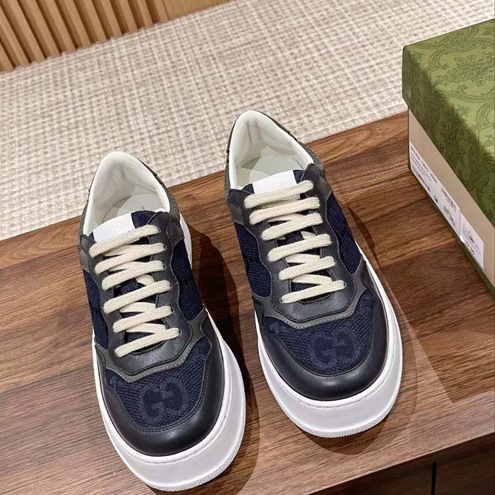 G*u*i unisex gg lace up sneaker grey leather blue black gg canvas