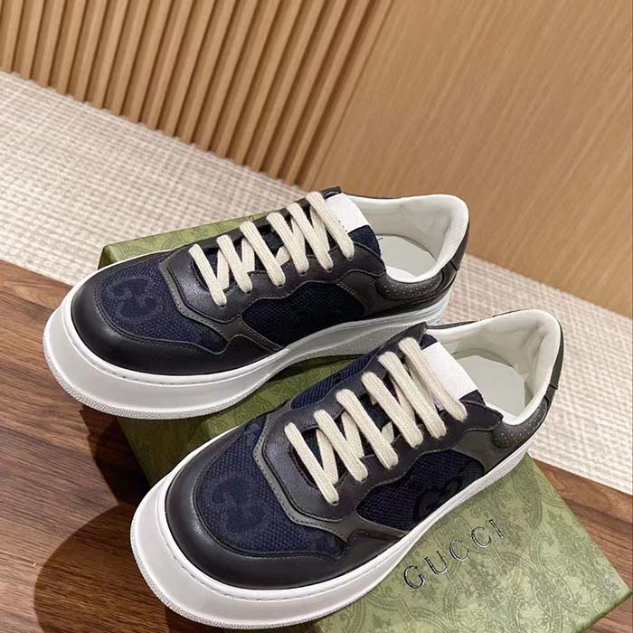 G*u*i unisex gg lace up sneaker grey leather blue black gg canvas