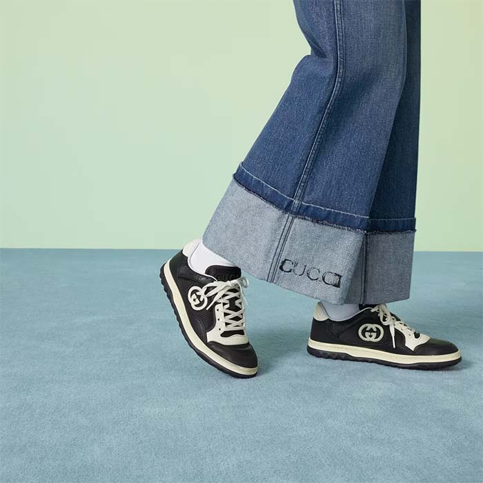 G*u*i unisex gg mac80 sneaker black white leather round toe rubber flat