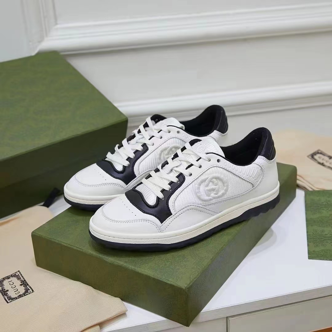 G*u*i unisex gg mac80 sneaker off white black leather round toe rubber flat