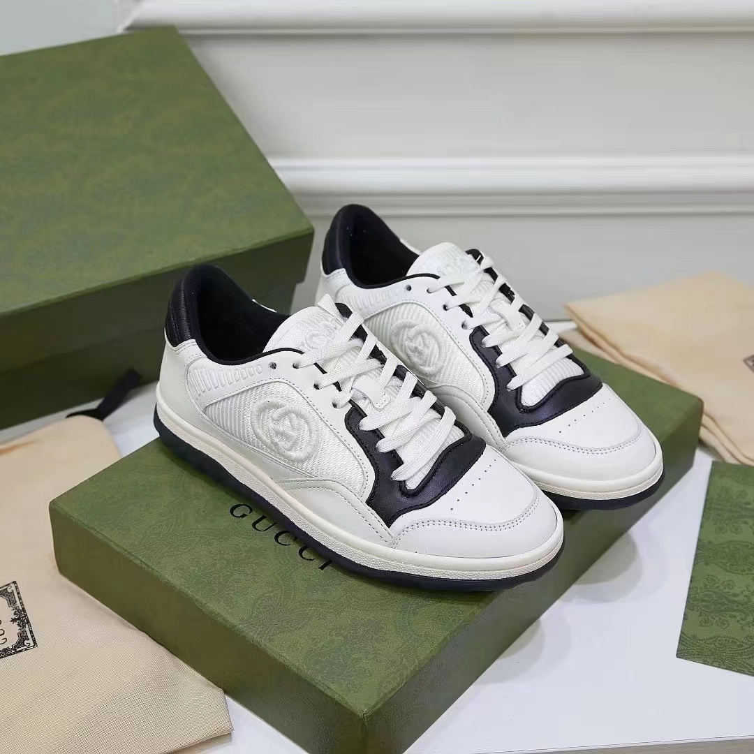 G*u*i unisex gg mac80 sneaker off white black leather round toe rubber flat