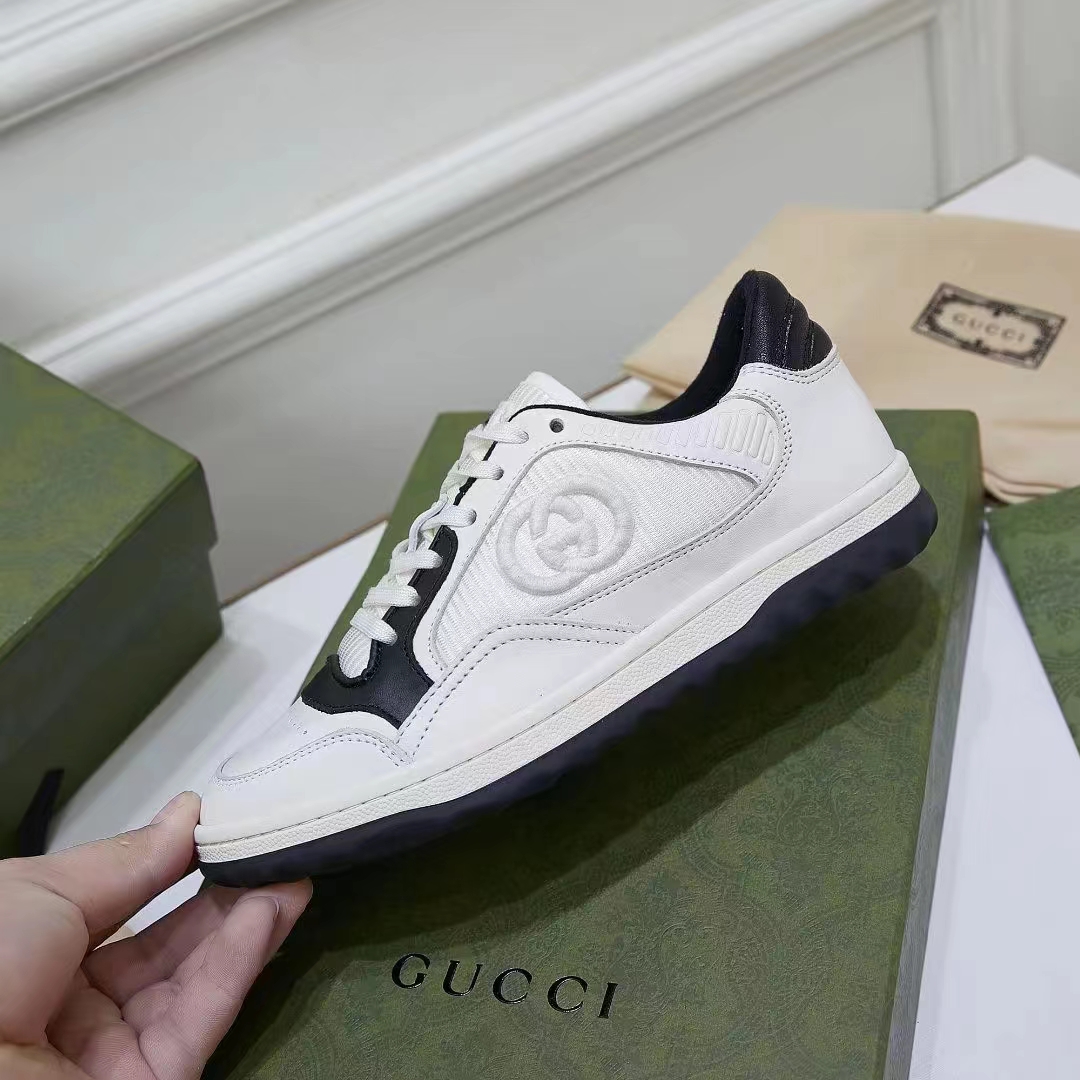 G*u*i unisex gg mac80 sneaker off white black leather round toe rubber flat