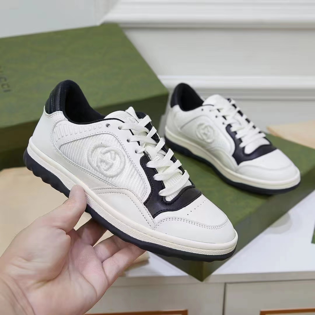 G*u*i unisex gg mac80 sneaker off white black leather round toe rubber flat