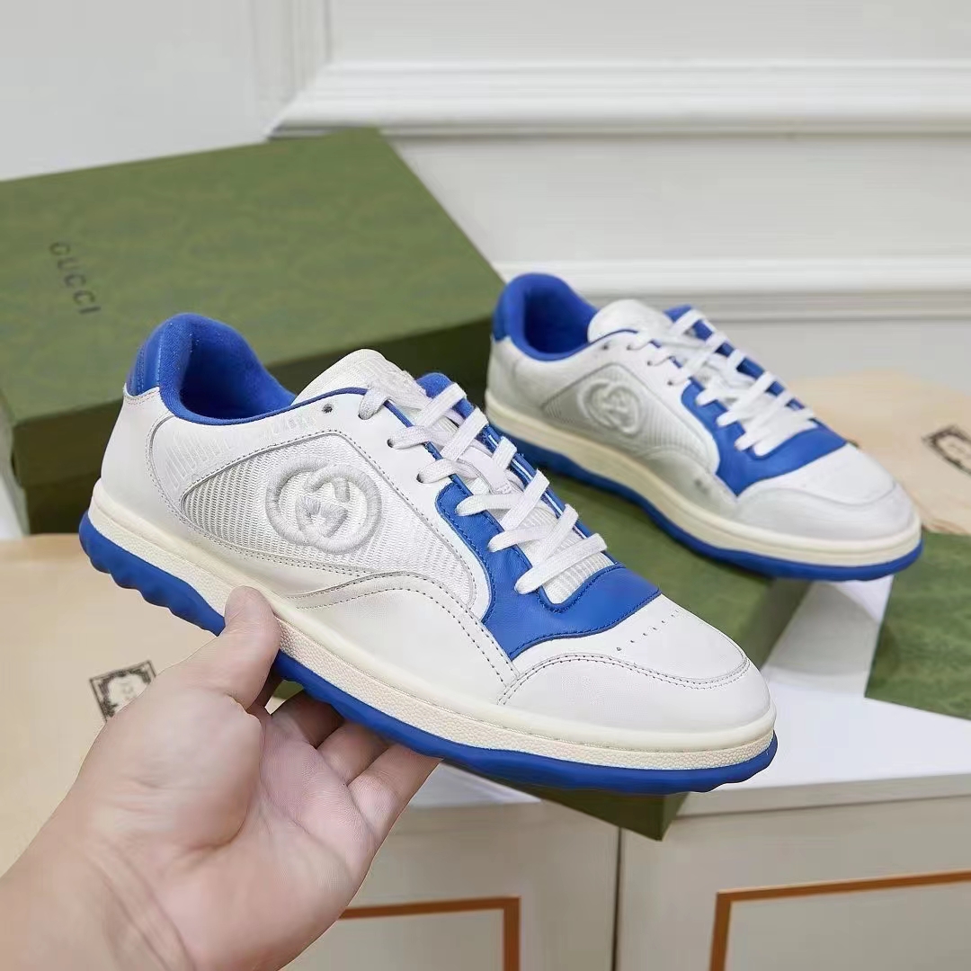 G*u*i unisex gg mac80 sneaker off white blue leather round toe rubber flat
