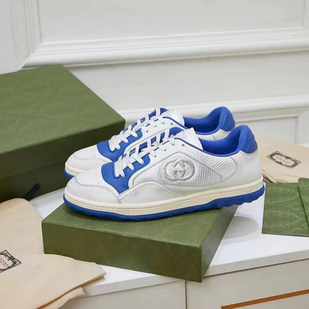 G*u*i unisex gg mac80 sneaker off white blue leather round toe rubber flat