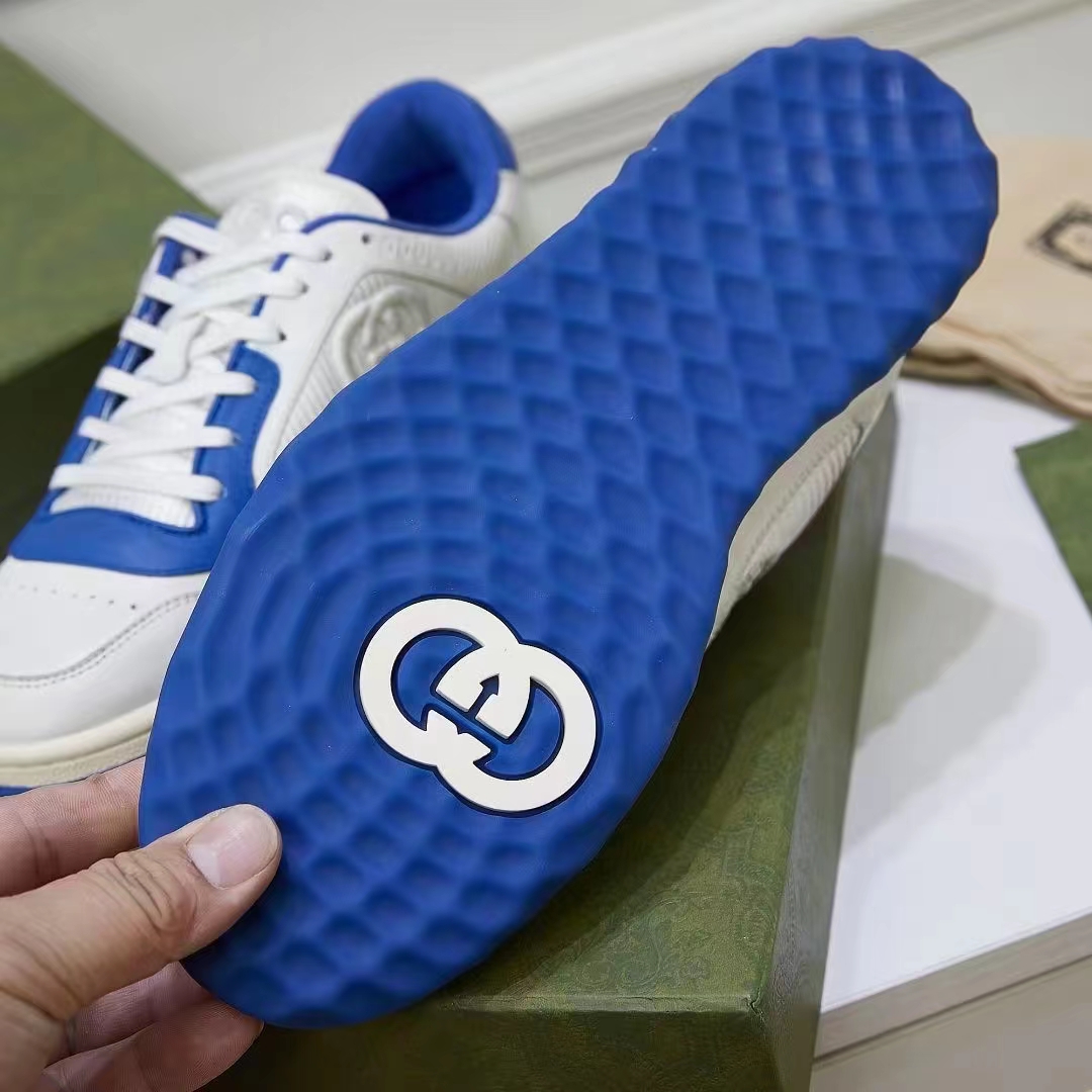 G*u*i unisex gg mac80 sneaker off white blue leather round toe rubber flat
