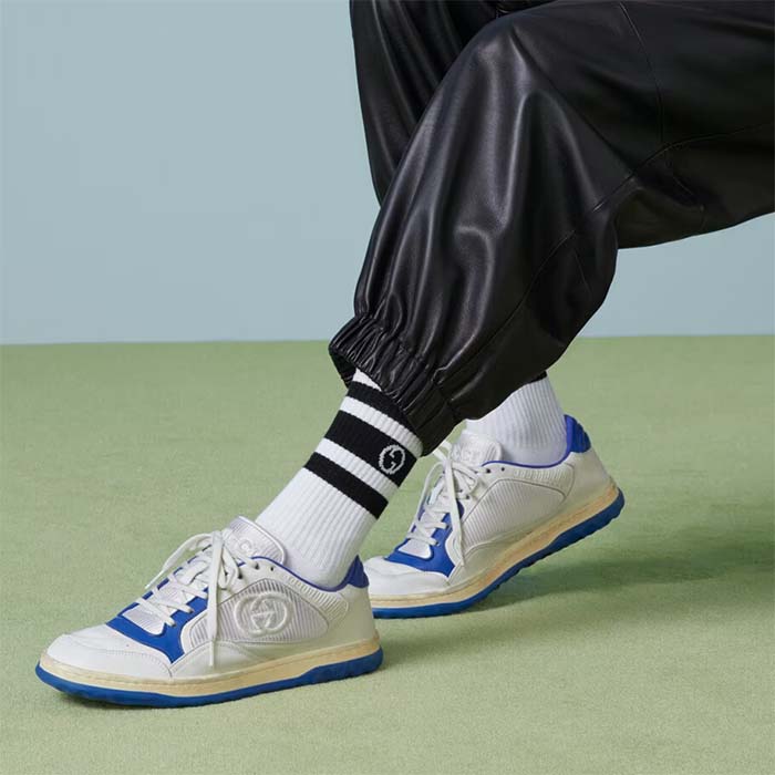 G*u*i unisex gg mac80 sneaker off white blue leather round toe rubber flat