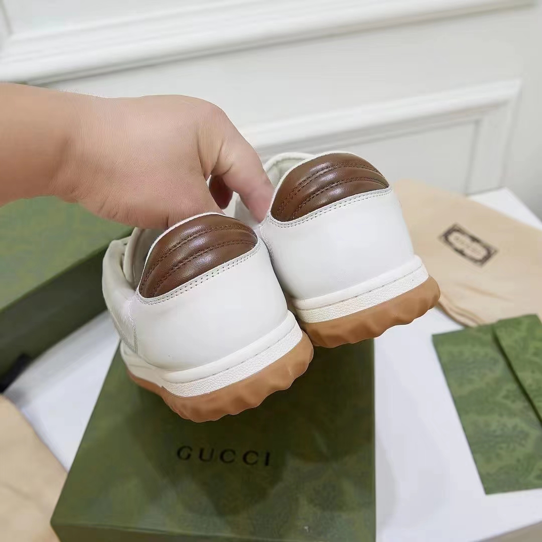 G*u*i unisex gg mac80 sneaker off white brown leather round toe rubber flat