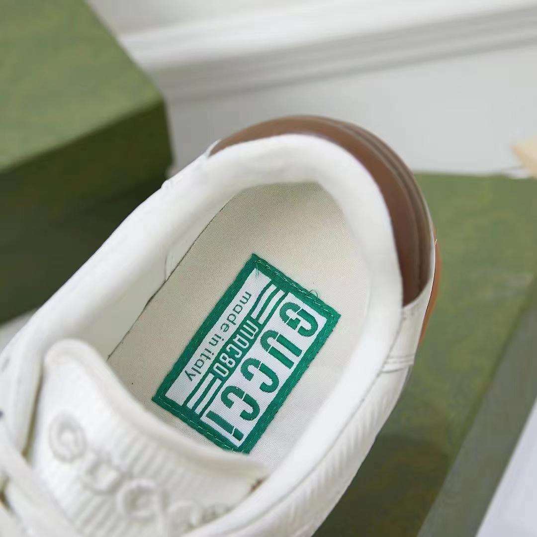 G*u*i unisex gg mac80 sneaker off white brown leather round toe rubber flat