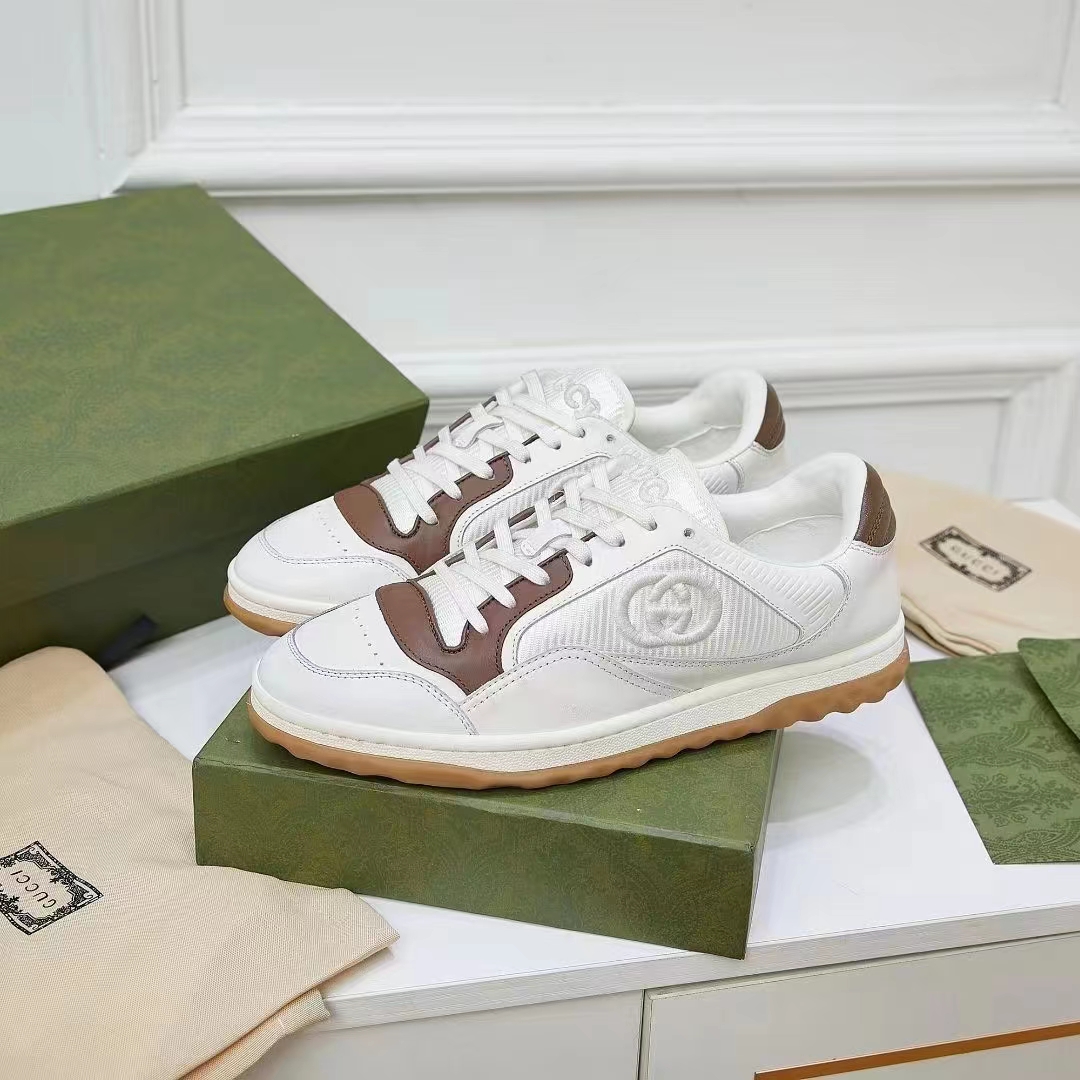 G*u*i unisex gg mac80 sneaker off white brown leather round toe rubber flat