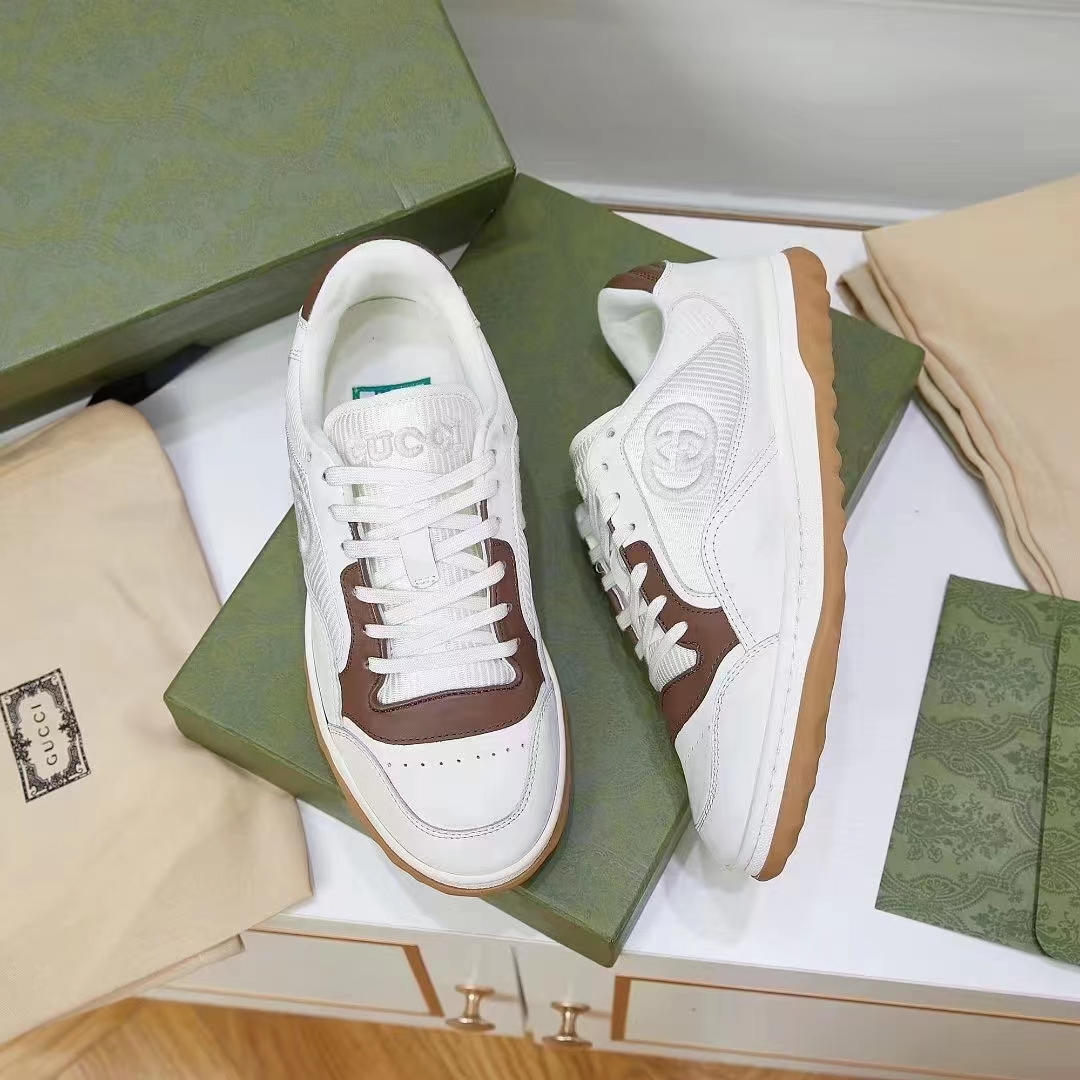 G*u*i unisex gg mac80 sneaker off white brown leather round toe rubber flat