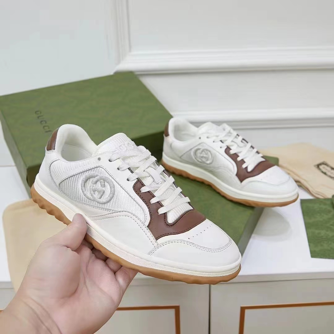 G*u*i unisex gg mac80 sneaker off white brown leather round toe rubber flat