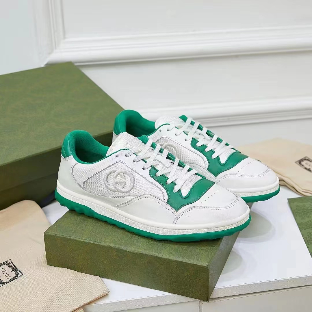 G*u*i unisex gg mac80 sneaker off white green leather round toe rubber flat