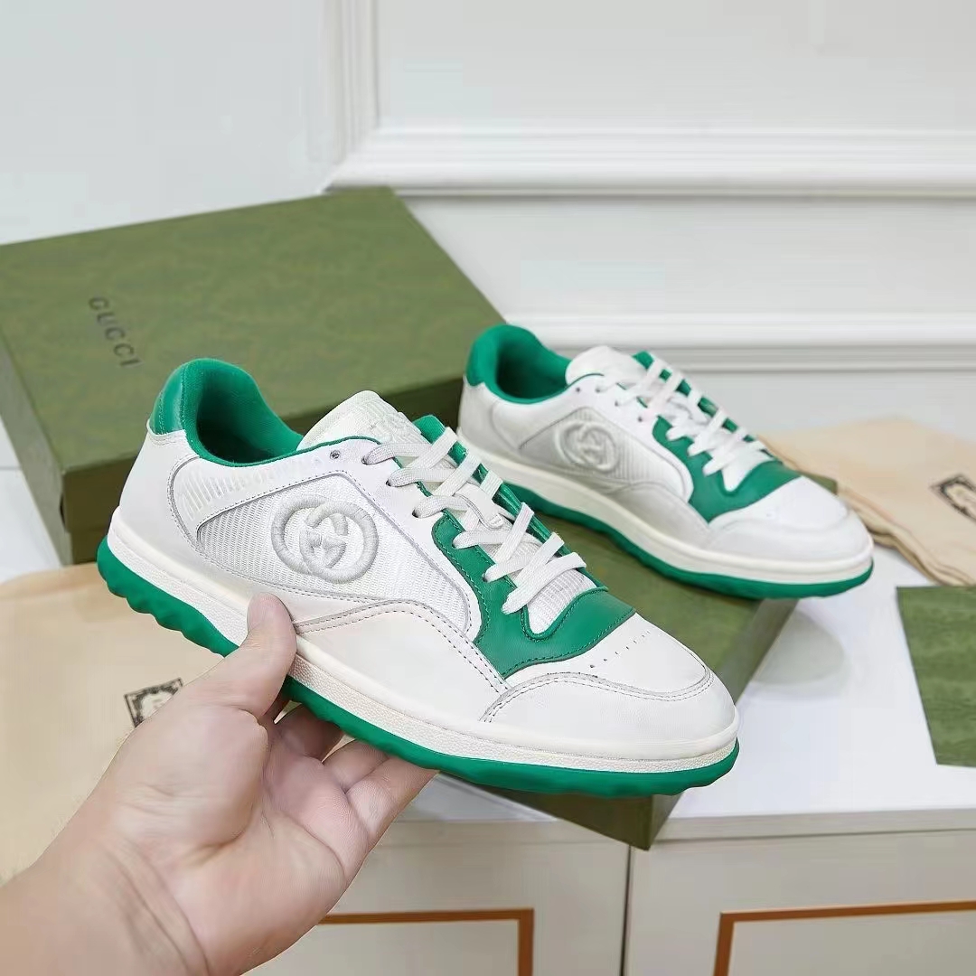 G*u*i unisex gg mac80 sneaker off white green leather round toe rubber flat