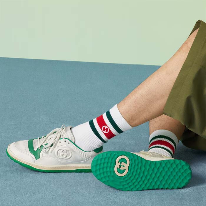 G*u*i unisex gg mac80 sneaker off white green leather round toe rubber flat
