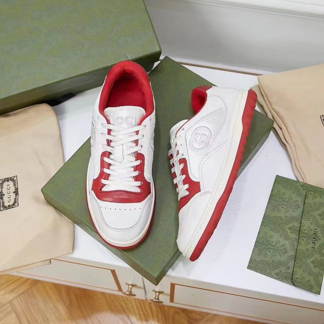 G*u*i unisex gg mac80 sneaker off white red leather round toe rubber flat