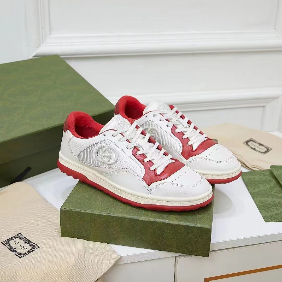 G*u*i unisex gg mac80 sneaker off white red leather round toe rubber flat
