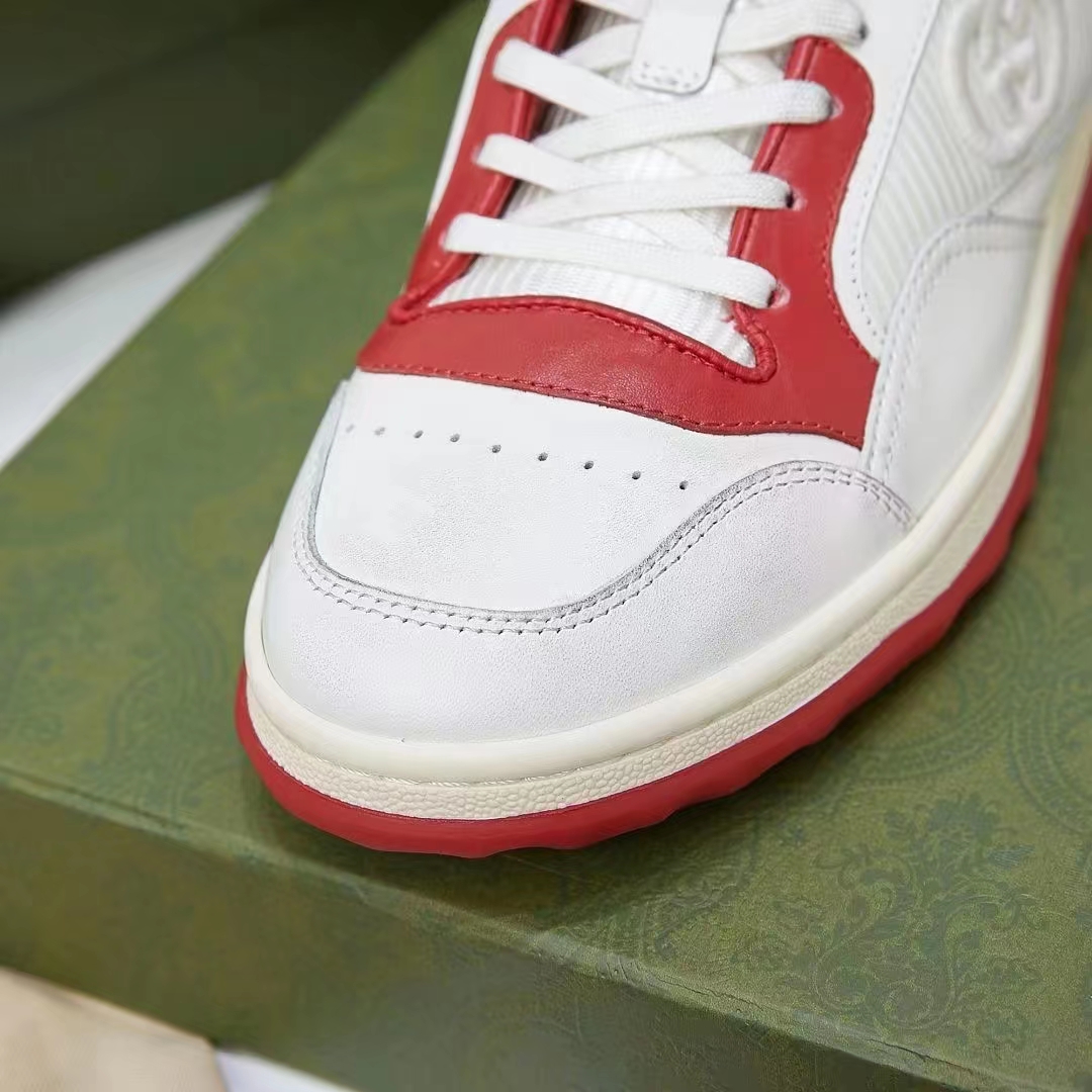 G*u*i unisex gg mac80 sneaker off white red leather round toe rubber flat