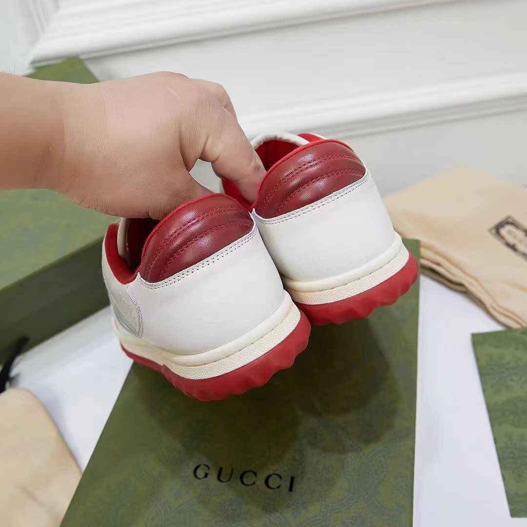 G*u*i unisex gg mac80 sneaker off white red leather round toe rubber flat