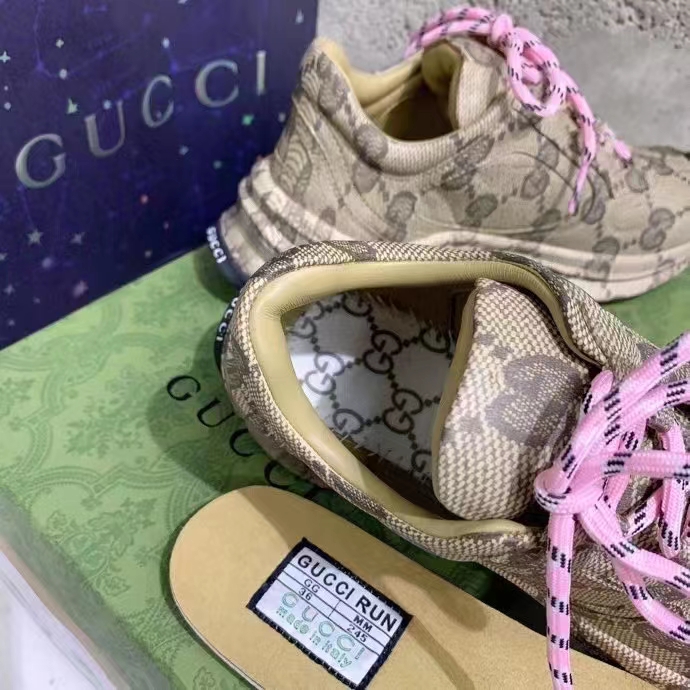 G*u*i unisex gg run sneaker beige ebony leather gg water transfer print