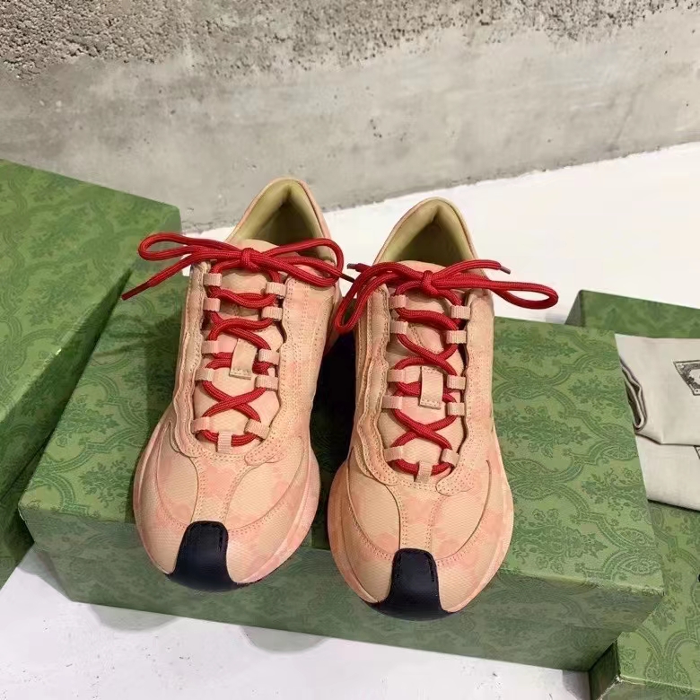 G*u*i unisex gg run sneaker beige hibiscus red leather gg water transfer print