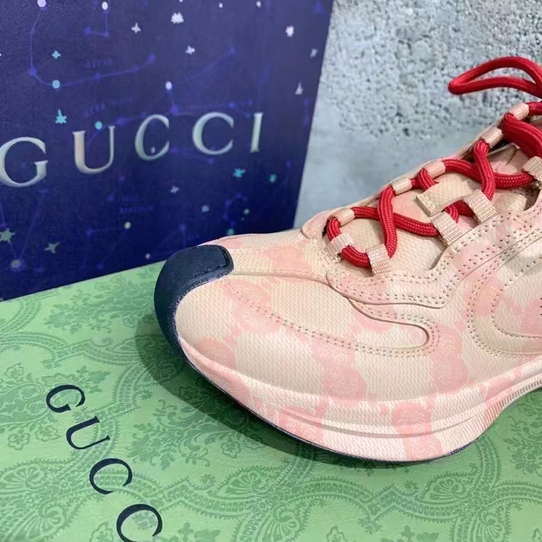 G*u*i unisex gg run sneaker beige hibiscus red leather gg water transfer print