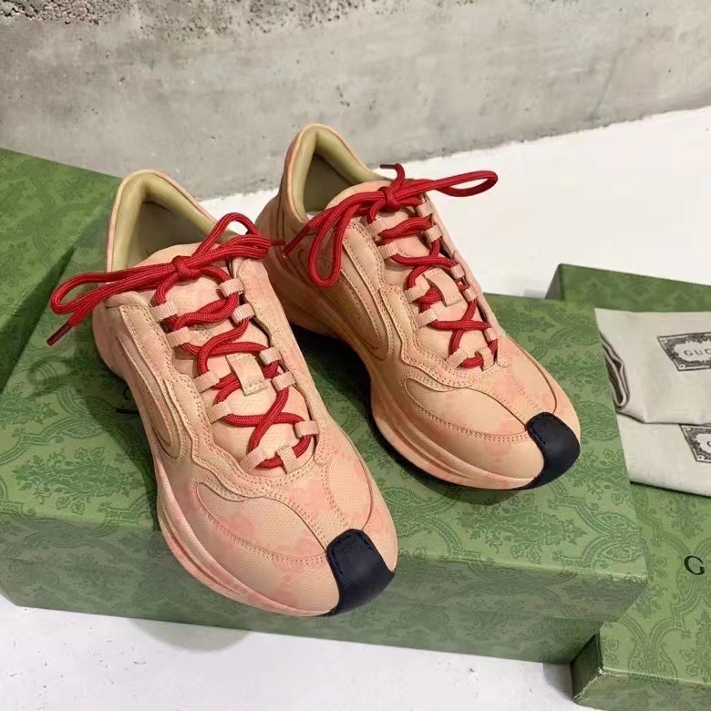 G*u*i unisex gg run sneaker beige hibiscus red leather gg water transfer print