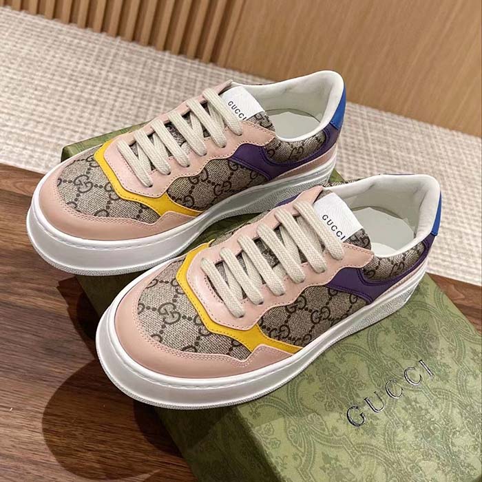 G*u*i unisex gg sneaker beige ebony gg supreme canvas mid 5.6 cm heel