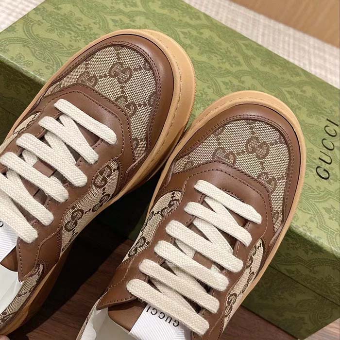 G*u*i unisex gg sneaker beige ebony orignal gg canvas lace-up closure rubber