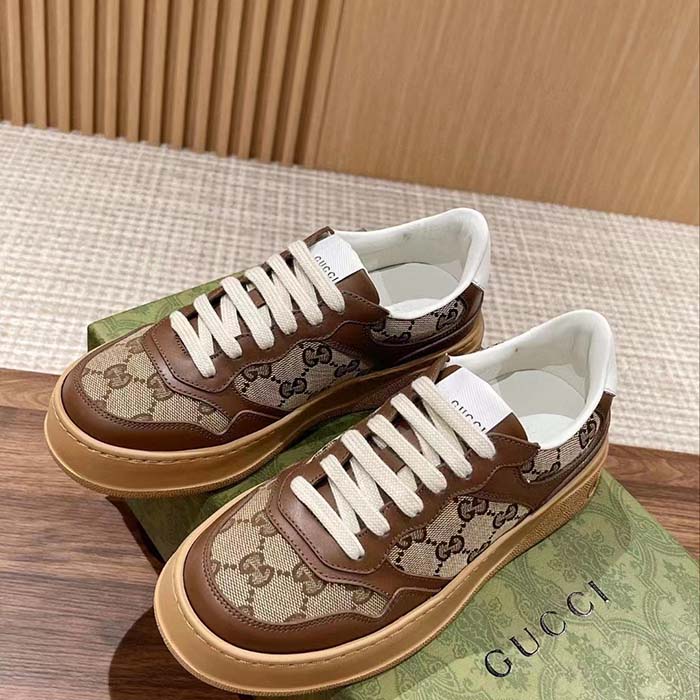 G*u*i unisex gg sneaker beige ebony orignal gg canvas lace-up closure rubber
