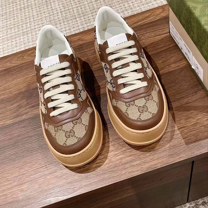 G*u*i unisex gg sneaker beige ebony orignal gg canvas lace-up closure rubber