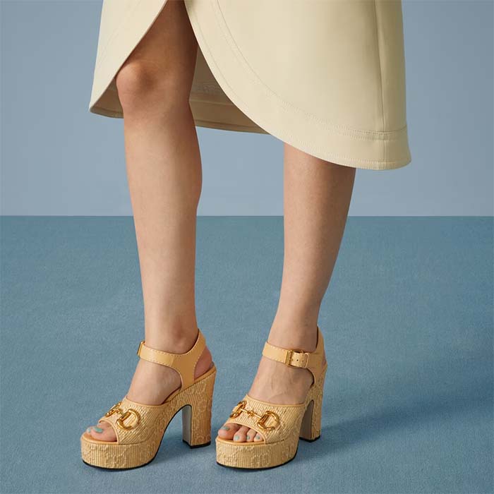 G*u*i women horsebit platform sandal natural gg raffia high 12 cm heel
