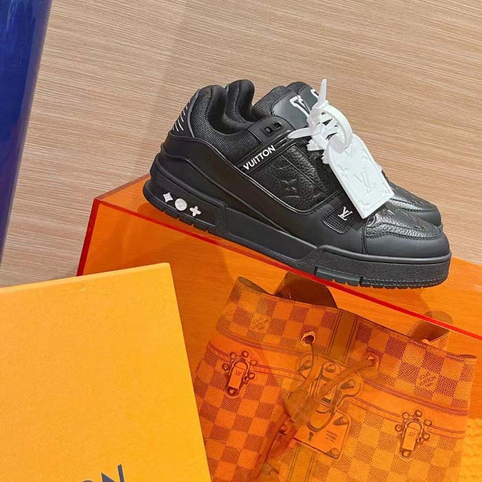 Louis Vuitton Unisex LV Trainer Sneaker Black Monogram-Embossed Grained Calf Leather