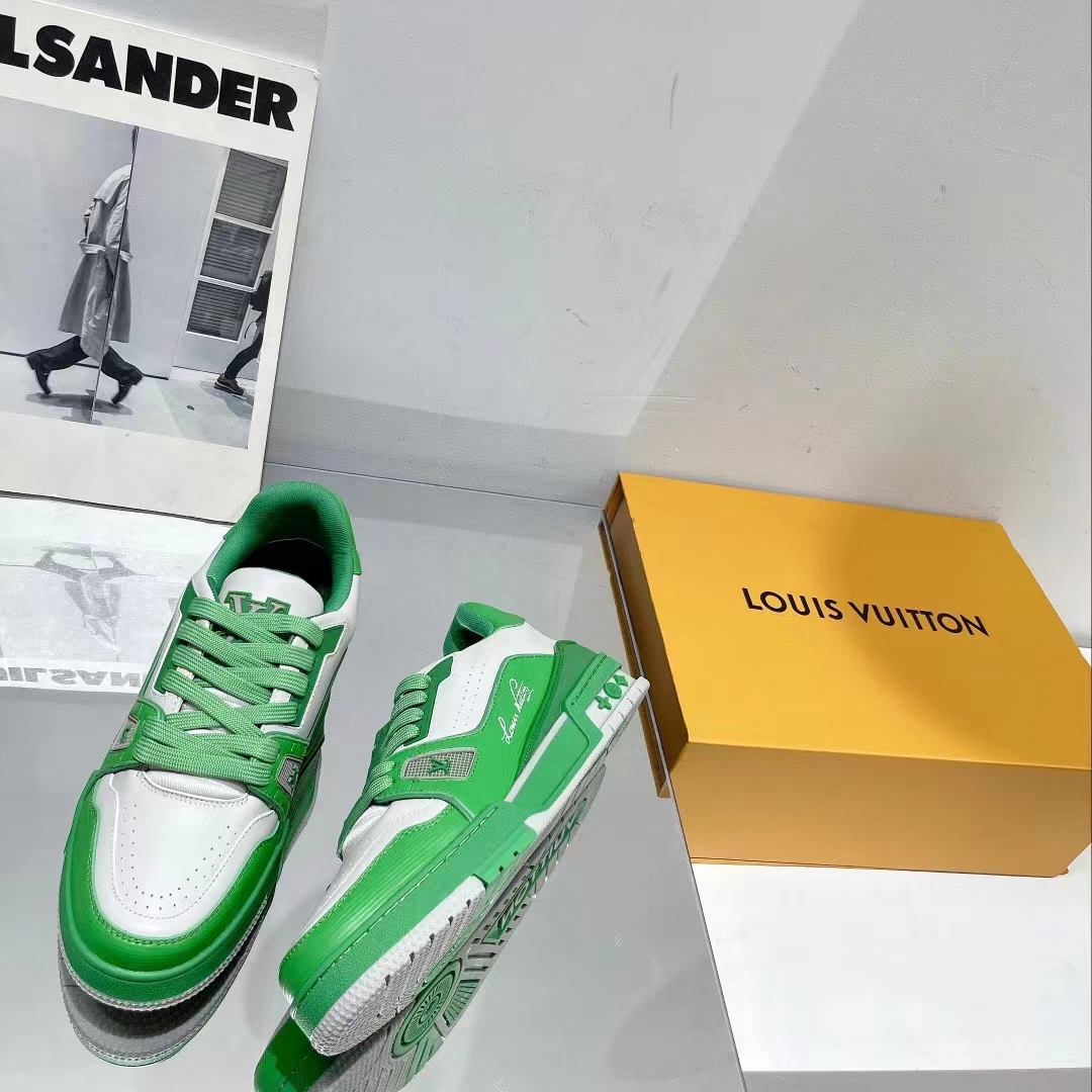Louis Vuitton Unisex LV Trainer Sneaker Green Mini Monogram-Embossed Calf Monogram Leather
