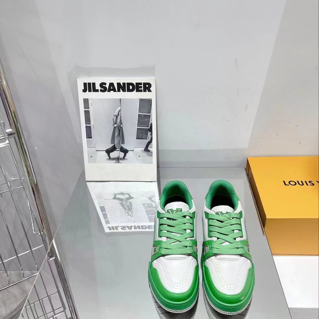 Louis Vuitton Unisex LV Trainer Sneaker Green Mini Monogram-Embossed Calf Monogram Leather