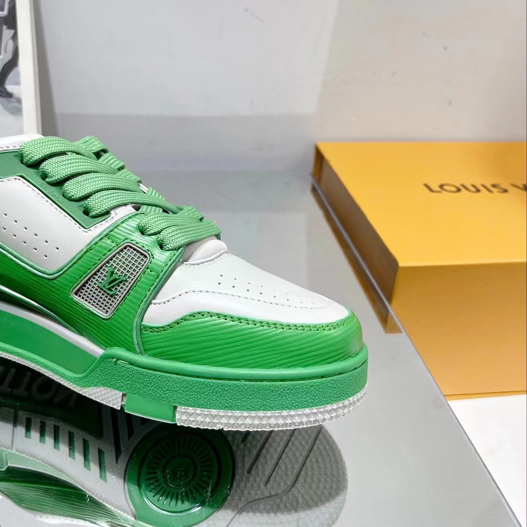 Louis Vuitton Unisex LV Trainer Sneaker Green Mini Monogram-Embossed Calf Monogram Leather