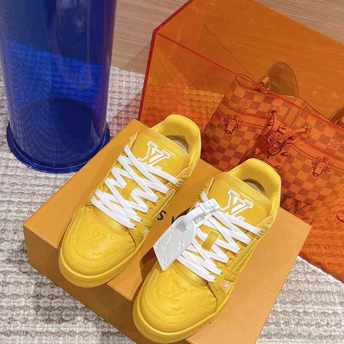 Louis Vuitton Unisex LV Trainer Sneaker Yellow Monogram-Embossed Grained Calf Leather