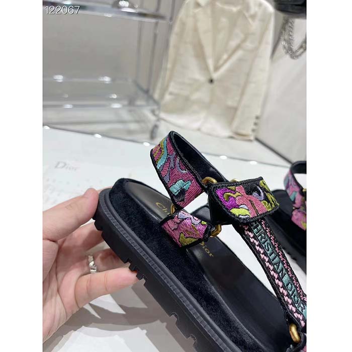 Dior Unisex CD D-Wave Sandal Multicolor Dior Indian Purple Embroidered Cotton