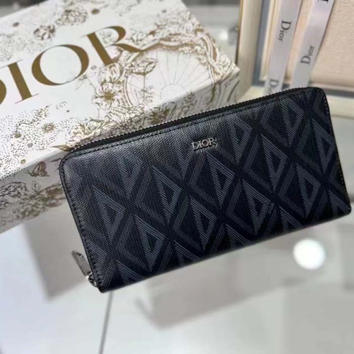 dior unisex cd zipped long wallet black cd Di*m*nd canvas
