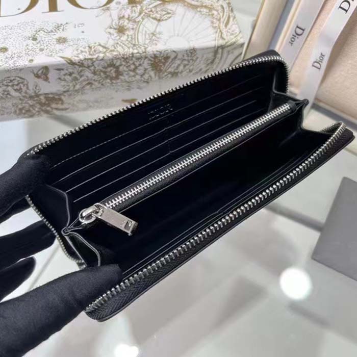 dior unisex cd zipped long wallet black cd Di*m*nd canvas