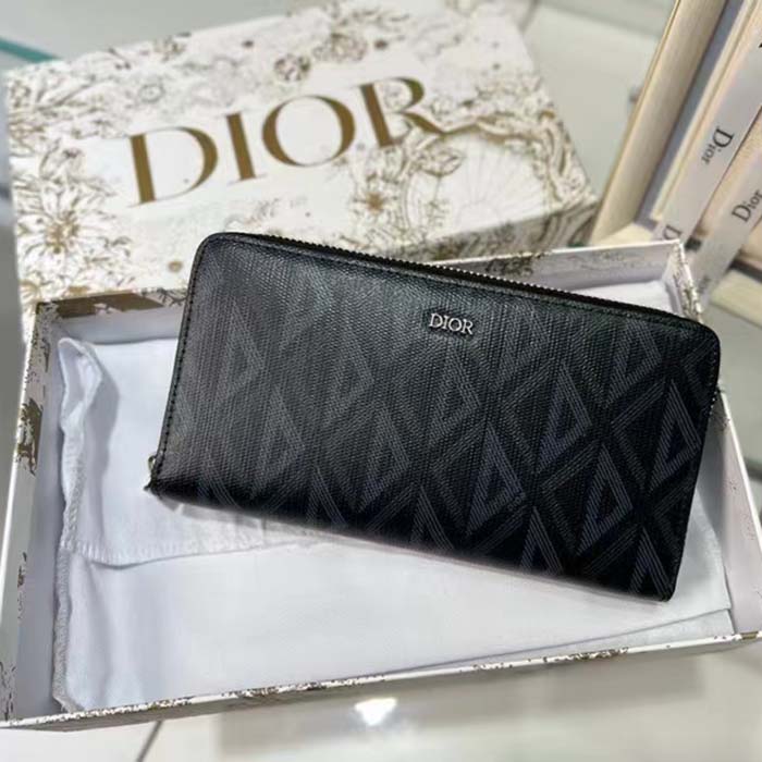 dior unisex cd zipped long wallet black cd Di*m*nd canvas