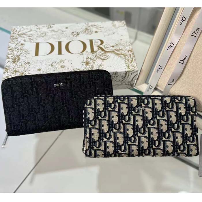 Dior Unisex CD Zipped Long Wallet Black Dior Oblique Jacquard