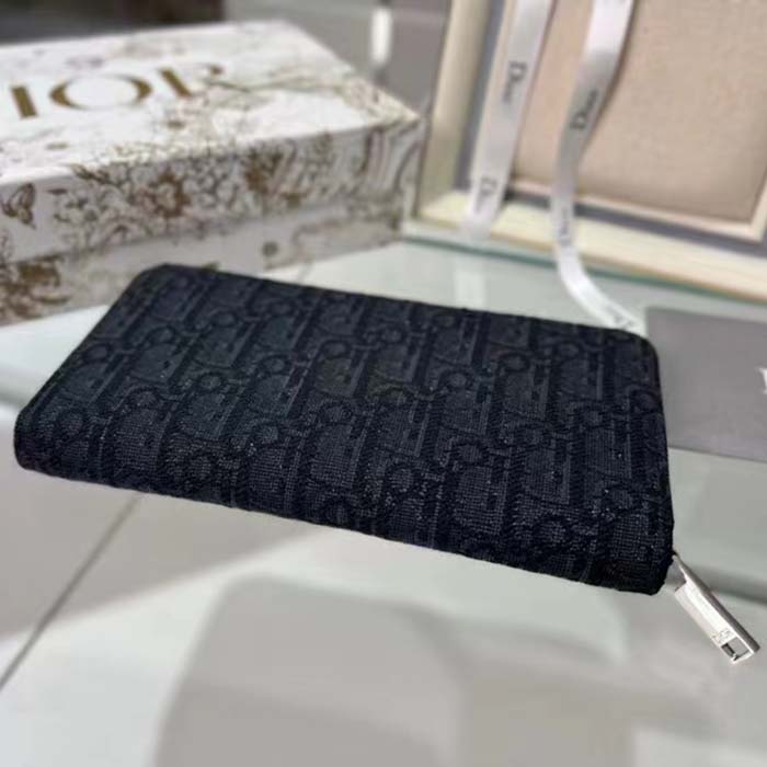 Dior Unisex CD Zipped Long Wallet Black Dior Oblique Jacquard