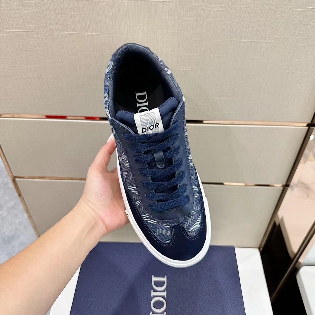 dior unisex shoes b101 sneaker navy blue cd Di*m*nd canvas smooth calfskin nubuck