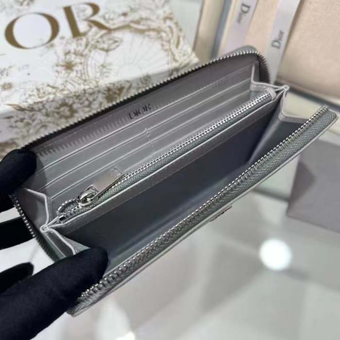 dior unisex zipped long wallet dior gray cd Di*m*nd canvas