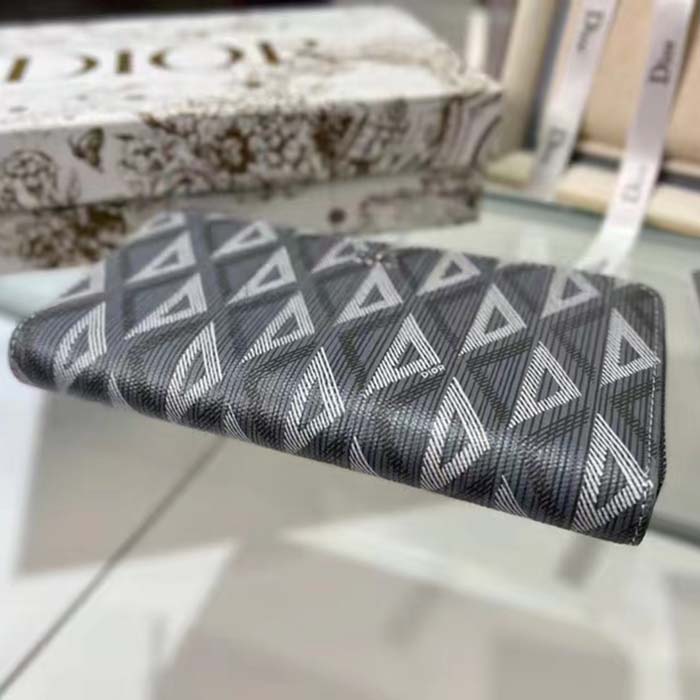 dior unisex zipped long wallet dior gray cd Di*m*nd canvas
