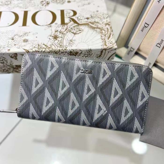 dior unisex zipped long wallet dior gray cd Di*m*nd canvas
